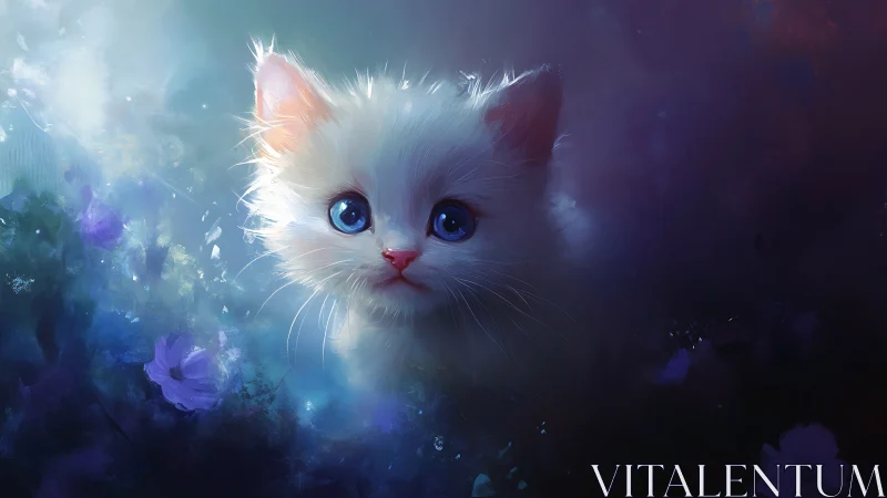 Ethereal White Kitten in Mystical Glowing Garden