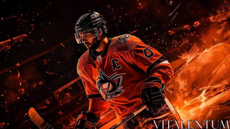 Inferno captain carving fire across the neon hockey rink.