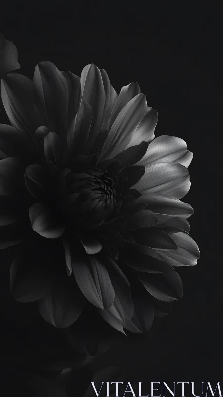 Monochrome Dahlia Bloom Against Black Void
