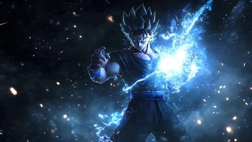 Blue storm warrior condenses raw power into crackling light