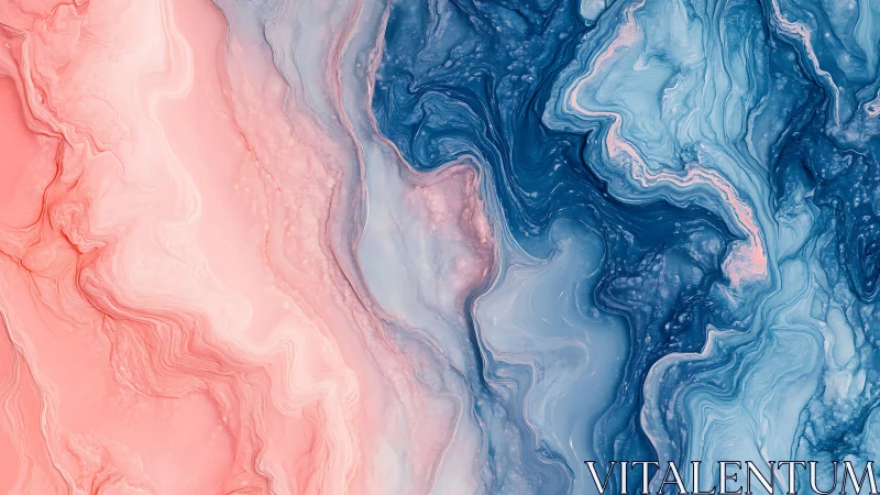 Soft pink and blue fluid abstract marbled paint texture.
