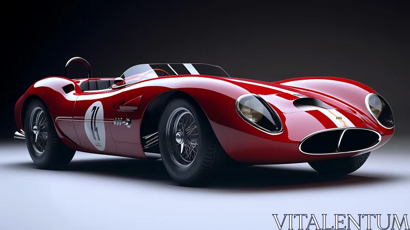 Crimson vintage racer lounges under studio lights, ready to roar
