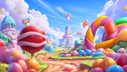Candy Paradise Adventure Land With Vibrant Colorful Structures