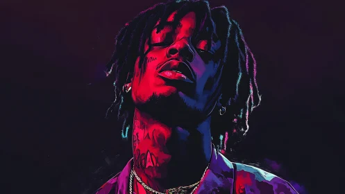 Neon-lit portrait captures moody confidence in vivid color.