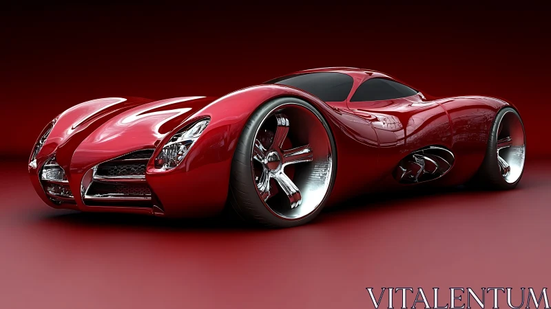 Streamlined red concept sports car on monochrome background.