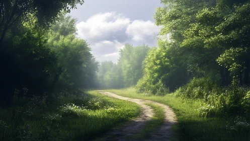 Forest Road Through Dense Woodland.