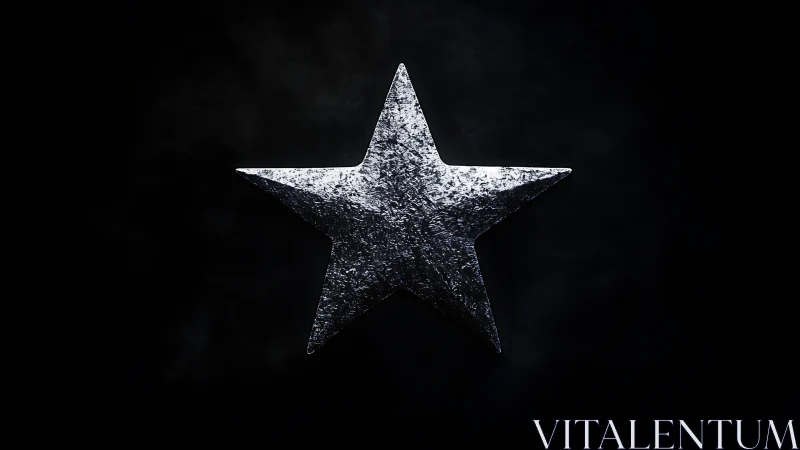 Forged silver star floating in a velvet-black void of night.
