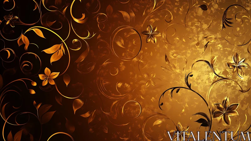 Curved metallic floral vines overlay a radial bronze gradient field