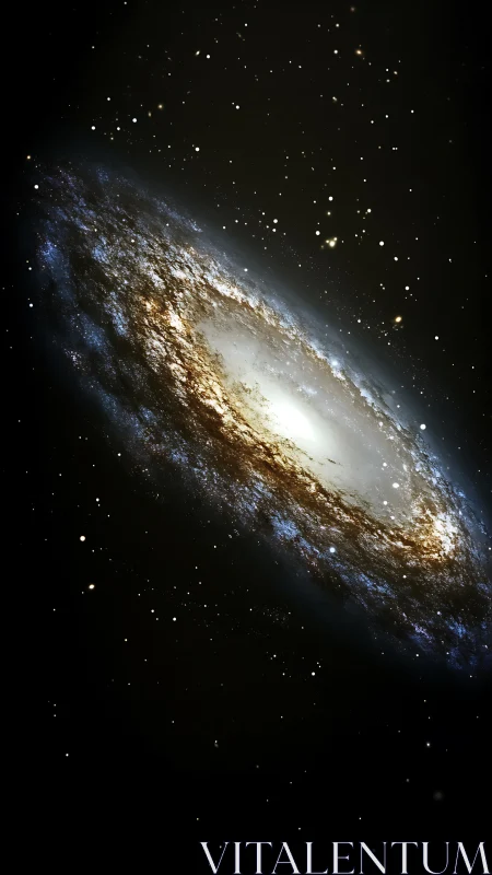 Spiral galaxy with bright core against deep black space.