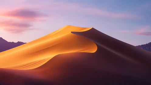 Golden desert dunes glowing softly in the evening light.