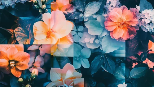 Prismatic Floral Grid: Layered Blooms in Transitional Light