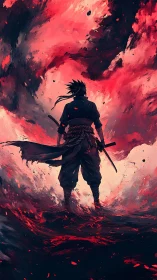 Lone samurai confronts swirling crimson storm of chaos.