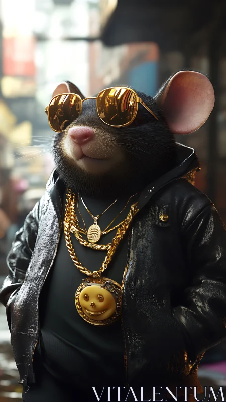 Cool city mouse in gold shades and streetwise swagger.