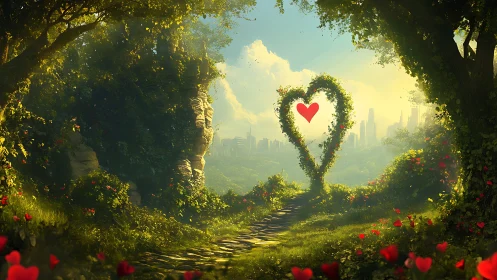 Topiary Heart in Paradise Valley: Digital Fantasy Landscape.