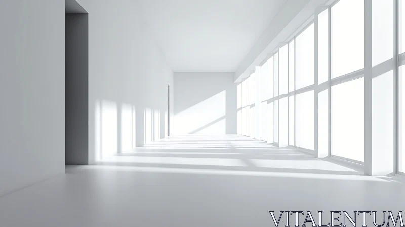 Minimalist modern interior hallway with expansive natural light