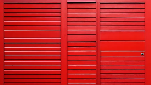 Red horizontal slatted metal panels with minimal lock detail.
