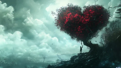 Heart-Shaped Tree Beneath Turquoise Skies.