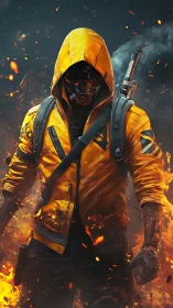 Post-apocalyptic incendiary operative in tactical hazard gear.