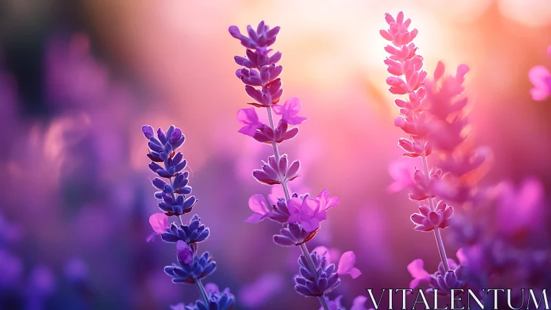 Lavender flowers in vibrant purple and pink gradient field
