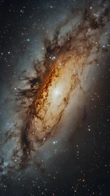 Long-exposure capture shows inclined spiral galaxy core region