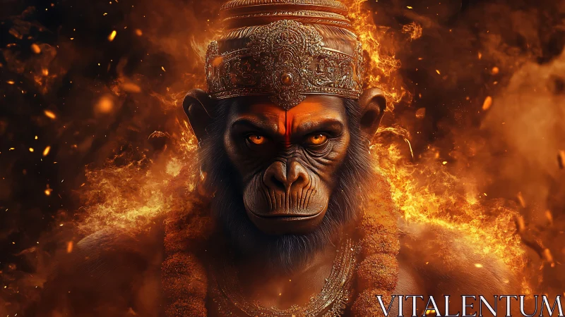Fiery warrior ape deity crowned in molten embers.
