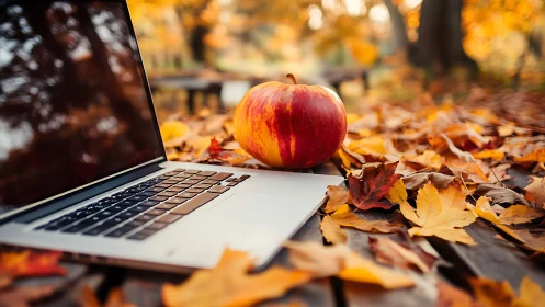 Autumn laptop daydreams and a bold striped apple companion.