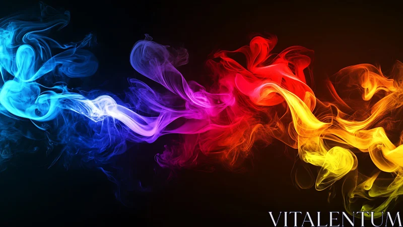 Multicolor luminous smoke plumes on deep black digital backdrop.