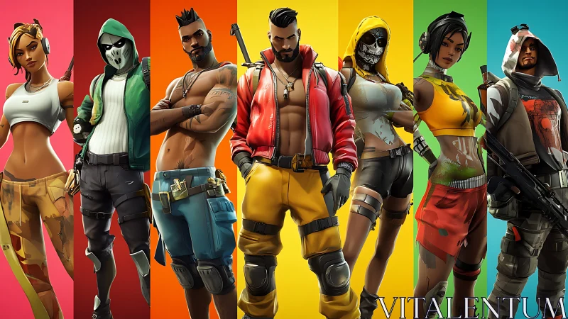 Neon squad standoff in rainbow alleys of battle royale style.