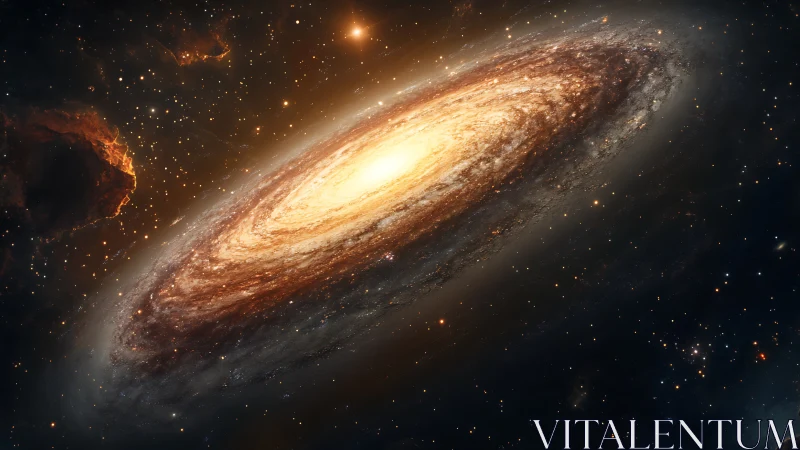 Golden spiral galaxy glowing softly in a starry night sky.