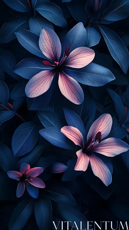 Moonlit Petals: A Dance of Pink and Blue.