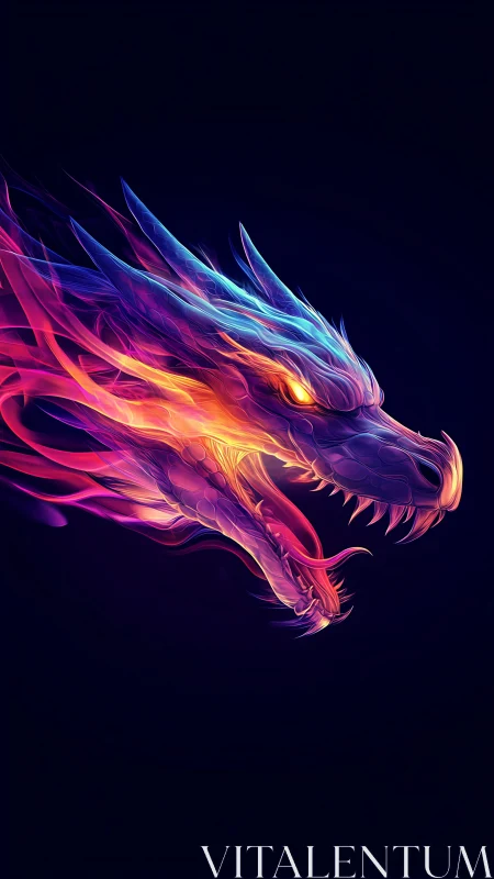 Digital illustration shows luminous dragon head profile
