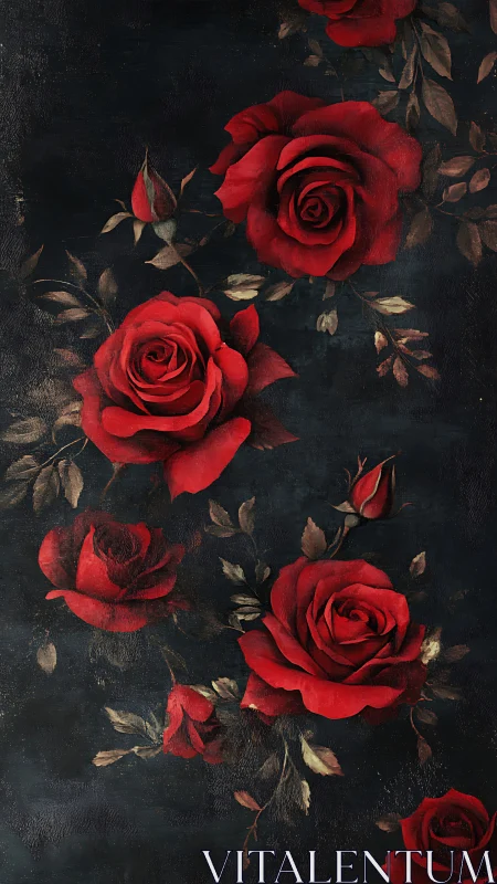 Crimson Roses Dance Against Velvet Darkness in Moody Floral Symphony