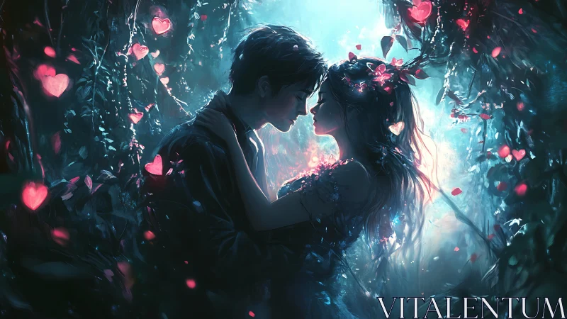 Two Souls Converge: Neon Hearts Bloom Within Ethereal Darkness