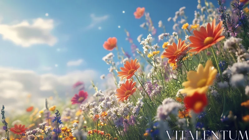 Wildflower Meadow Under Blue Sky.