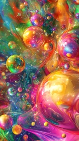 Vibrant cosmic bubbles swirling through liquid rainbow space.