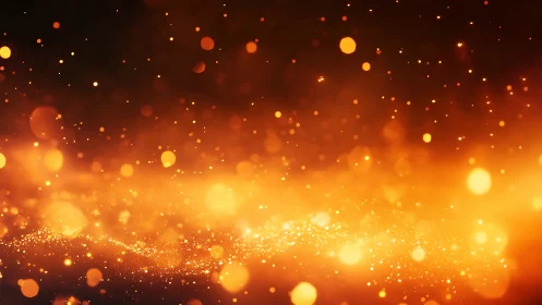 Particles and light bokeh effect in warm orange and gold tones.