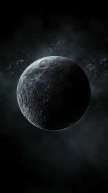 Quiet half-lit moon drifting through a velvet night sky.