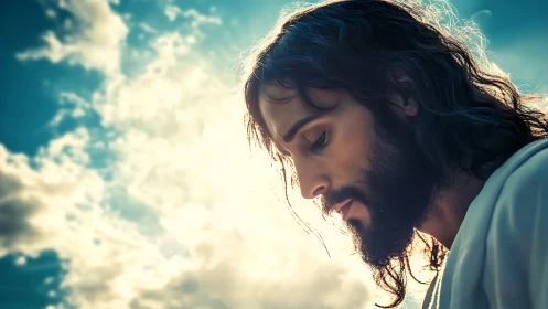 Backlit contemplative figure against luminous stratocumulus sky.