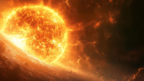 Stellar corona engulfs fractured planet with incandescent plasma