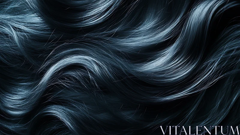 Metallic blue hair waves in dramatic flowing closeup.