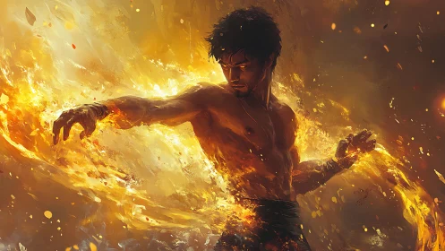 Fiery martial artist unleashes blazing power in motion