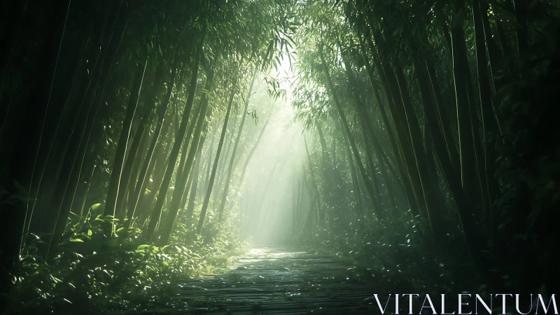 Bamboo Forest Corridor with Ethereal Light Penetration