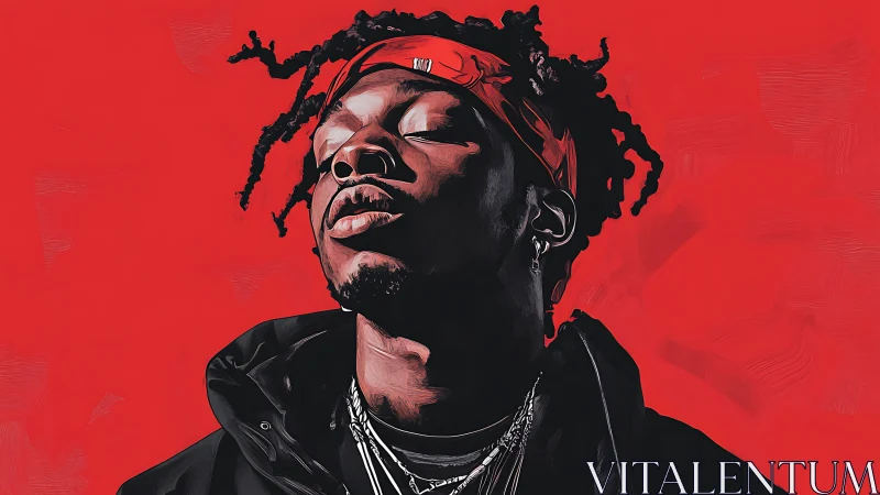 Portrait of stylish man in bold red graphic contrast.