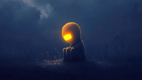 Gentle night wanderer cradling a small secret light.