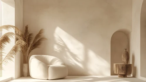 Sunlit Sandstone Lounge with Sculpted Chair and Rustic Calm.