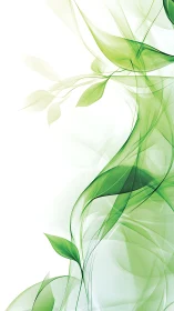 Green abstract leaf waves on clean white background.