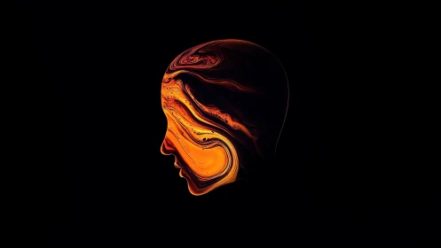 Molten thoughts glowing inside a quiet human silhouette.