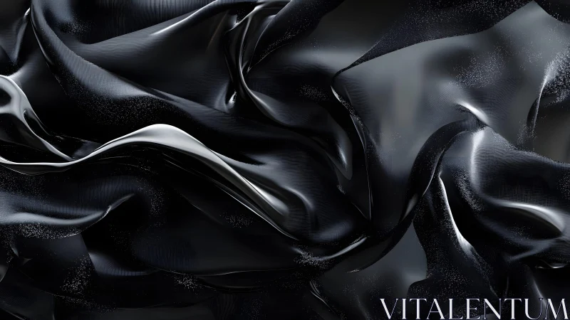 Abstract glossy black silk folds with metallic sheen, modern art.
