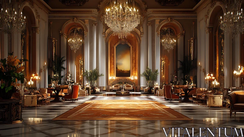 Golden chandeliers rehearse light across a royal hall