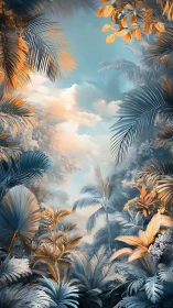 Dreamy tropical canopy glowing in soft sunrise light.